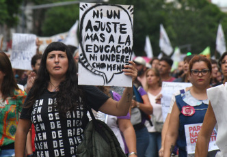 Cordoba, Argentina.- In the photos taken on February 26, 2024, teachers participate in a national strike by the Confederation of Education Workers of the Argentine Republic (Ctera) in rejection of the economic adjustment of the national government and in demand for a better offer wage.