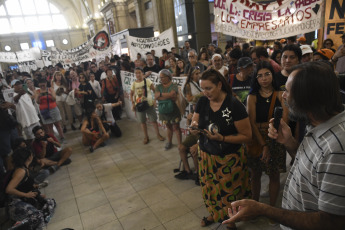 Buenos Aires, Argentina - In the photo taken on February 20, 2024, massive protest of railway workers at Constitución station prior to the train strike scheduled for this Wednesday.