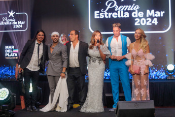 Mar del Plata, Argentina.- In the photos taken on February 5, 2024, during the Premios Estrella de Mar 2024 awards ceremony in Mar del Plata. The rock group "Ciro y Los Persas", led by the former leader of "Los Piojos" Andrés Ciro Martínez, won the Golden Star of the Sea award, while the comedian and partner of President Javier Milei, Fátima Florez, was awarded the award for best Humor and Production Show, in the delivery of these statuettes that recognize the talents of the theater season in Mar del Plata.