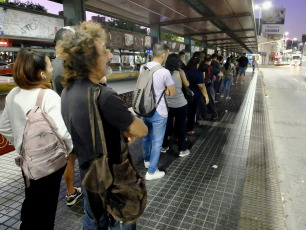 Buenos Aires, Argentina - In the photo taken on February 21, 2024, the train strike began and there are long lines at bus stops.