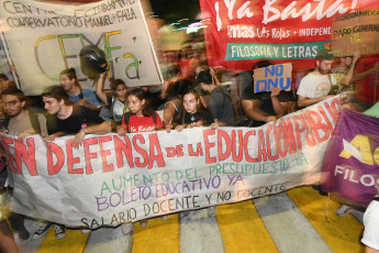 Buenos Aires, Argentina.- In the photos taken on February 21, 2024, the Student Center of the Faculty of Philosophy and Letters of the University of Buenos Aires (UBA), held a "cacerolazo" to demand for "university budget, educational ticket and living wage for teachers and non-teachers".