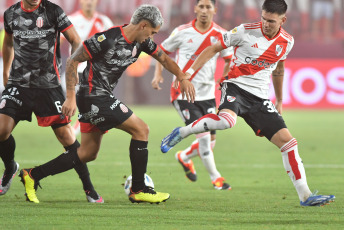 Buenos Aires, Argentina.- In the photos taken on January 31, 2024, during the match between River Plate and Barracas Central, in a match valid for the second date of the Argentine League at the Claudio Chiqui Tapia stadium. River Plate defeated Barracas C by two goals. It was Miguel Ángel Borja who opened the scoring at minute 25 of the second half. Later, in the 35th minute of the same stage, Agustín Ruberto increased the lead, ensuring River Plate's victory.