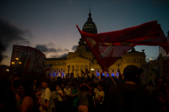 Buenos Aires, Argentina - In the photo taken on 1 March 2024, social and left-wing organisations held a demonstration in front of Congress in protest against the policies promoted by the government of President Javier Milei, who gave his speech to the Legislative Assembly at 9 p.m. to inaugurate the ordinary session.