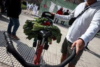 Buenos Aires, Argentina.- En las fotos tomadas el 10 de abril del 2024, la Mesa Agroalimentaria Argentina realizó en Plaza Congreso un “Verdurazo Solidario contra el ajuste”, que consistió en la entrega de 30 mil raciones de alimentos a “vecinos, trabajadores despedidos, jubilados y comedores comunitarios”. Esta medida se enmarca en un Plan de Lucha llevado adelante por el sector rural de pequeños productores y cooperativas autodenominado como “El Campo que alimenta”, por ser responsable de la producción de más del 60