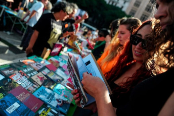 Buenos Aires, Argentina - The photos show the "Festival Arde", produced by workers of the National Secretariat of Culture, in front of the offices of the Secretary of Culture, Leonardo Cifelli, with the support of the Association of State Workers (ATE) on 6 April 2024. More than 20 artists raised their voices against the massive layoffs and the constant stigmatisation of cultural workers and the state in general.