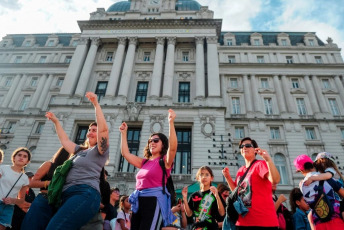 Buenos Aires, Argentina - The photos show the "Festival Arde", produced by workers of the National Secretariat of Culture, in front of the offices of the Secretary of Culture, Leonardo Cifelli, with the support of the Association of State Workers (ATE) on 6 April 2024. More than 20 artists raised their voices against the massive layoffs and the constant stigmatisation of cultural workers and the state in general.