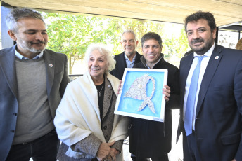 Buenos Aires, Argentina.- In the photos taken on April 29, 2024, the governor of the province of Buenos Aires, Axel Kicillof (2nd right), was with the president of the Grandmothers of Plaza de Mayo, Estela de Carlotto (2nd left), to inaugurate a center for memory in the former clandestine detention center "La Cacha", located in the city of La Plata.