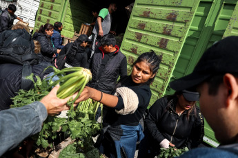 Buenos Aires, Argentina.- En las fotos tomadas el 10 de abril del 2024, la Mesa Agroalimentaria Argentina realizó en Plaza Congreso un “Verdurazo Solidario contra el ajuste”, que consistió en la entrega de 30 mil raciones de alimentos a “vecinos, trabajadores despedidos, jubilados y comedores comunitarios”. Esta medida se enmarca en un Plan de Lucha llevado adelante por el sector rural de pequeños productores y cooperativas autodenominado como “El Campo que alimenta”, por ser responsable de la producción de más del 60