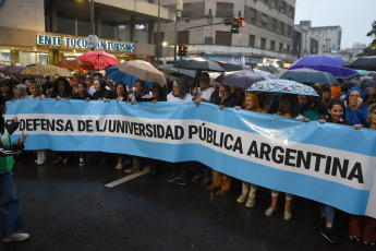 Tucuman, Argentina.- In the photos taken on April 23, 2024, hundreds of thousands of people demonstrated this Tuesday throughout Argentina to repudiate the cuts in funds to the public university, in what constitutes the largest demonstration so far against the policy of adjustments by President Javier Milei. The universities declared a budget emergency after the government decided to extend for this year the same budget they received in 2023, despite the year-on-year inflation that touched 290% in March.