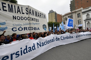 Cordoba, Argentina.- In the photos taken on April 23, 2024, hundreds of thousands of people demonstrated this Tuesday throughout Argentina to repudiate the cuts in funds to the public university, in what constitutes the largest demonstration so far against the policy of adjustments by President Javier Milei. The universities declared a budget emergency after the government decided to extend for this year the same budget they received in 2023, despite the year-on-year inflation that touched 290% in March.