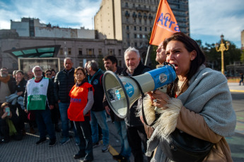 Buenos Aires, Argentina - In the photos, the unions that bring together the public media workers protest in front of Congress on May 16, 2024. The public media workers gave the senators a letter in which they express their rejection to the privatization of Radio Nacional, Public TV and Public Contents S.E. -which includes the Encuentro, Pakapaka and DeporTV signals- as provided for in the Bases bill.