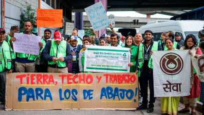 Buenos Aires, Argentina - In this photo taken on 1 May 2024, cartoneros and waste pickers, members of the Federación Argentina de Cartoneros, Carreros y Recicladores, accompanied by more than 80 delegates from 34 countries in Africa, Asia-Pacific, Europe, Latin America and North America, took part in a mobilisation in Buenos Aires to commemorate Workers' Day and demand recognition as workers and social and legal protections. The action coincided with the start of the first Elective Congress of the International Alliance of Waste Pickers (AIR), which is being held from Wednesday to 5 May at the NH Plaza de Mayo hotel, the organisers told Somos Télam.