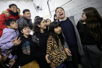 Buenos Aires, Argentina- In the photos, the governor of the province of Buenos Aires, Axel Kicillof (2nd right), inaugurated the thousandth classroom in Malvinas Argentinas on May 16, 2024. The Buenos Aires governor inaugurated two new classrooms equipped with a blackboard, desk, tables, chairs and air conditioners where 5th and 6th years will operate and celebrated the construction of another 222 new school buildings.