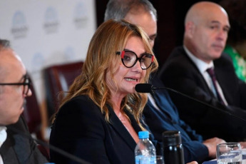 Buenos Aires, Argentina.- En las fotos, Nancy Pazos, en representación de la organización Periodistas Argentinas, expuso en el Senado durante el debate en comisión de la Ley Bases el 16 de mayo del 2024. En su alocución en el Salón Azul, la periodista Pazos alertó, “Estamos ante el peligro de convertir por ley información en propaganda...Estamos en peligro cuando en las coberturas de actos y movilizaciones nos disparan gases y balas de gomas". El debate en comisión de la Ley Bases concluyó el jueves por la noche en el Senado, sin que el oficialismo de La Libertad Avanza lograra avanzar en un dictamen para poder llevar el proyecto al recinto.