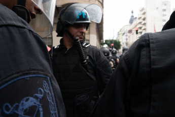 Buenos Aires, Argentina - In a photo of 12 June 2024, the area around the National Congress became a battlefield where demonstrators and security forces clashed throughout the afternoon of Wednesday 12 June. Social, piqueteras, leftist, Peronist, human rights, neighbourhood assemblies and trade union organisations demonstrated in rejection of the Ley Bases that is being debated in the Senate. The aim of the attack was to interrupt the session.