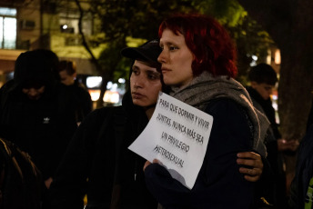 Buenos Aires, Argentina.- In the photos, one month after the triple lesbicide, a march was held to the Plazoleta Quinquela Martin (Barracas) on June 6, 2024. The protesters demand justice for the victims Pamela, Roxana and Andrea , and assistance and justice for Sofía, the only survivor. Two couples were victims of an incendiary hate crime in a guesthouse on May 6.