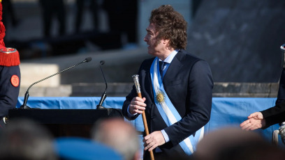 Rosario, Argentina - In a photo taken on 20 June 2024, Argentine President Javier Milei led a Flag Day ceremony in the city of Rosario to commemorate the 204th anniversary of General Manuel Belgrano's passage to immortality. The head of state decided to cut short his trip to Italy and Switzerland in order to be present in the country for the national celebrations on 17 June (the passing to immortality of General Don Martín Miguel de Güemes) and on the 20th of the month (the passing to immortality of General Manuel Belgrano).