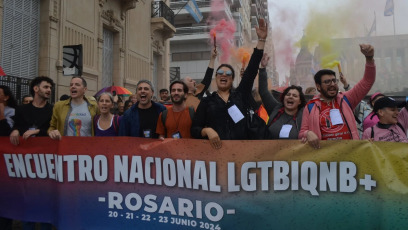 Rosario, Argentina.- In the photos, organizations and activists participated in the VI National LGTBIQNB+ Meeting in Rosario, Argentina on June 23, 2024. From different parts of the country, the demand for justice for the Barracas Massacre; the end of judicial impunity; the rejection of the Base Law, DNU 70/2023 and the defunding of public policies for reparation and promotion of diversities; the enactment of a law that discourages and condemns discrimination based on gender identity and expression and another that expands rights to trans people; respect for the labor quota in the national State.