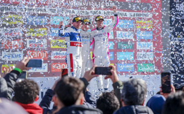 San Juan, Argentina.- In the photos, during the fifth date of TC 2000, which was held at the San Juan Villicum racetrack, Argentina on June 23, 2024. Tiago Pernía (Renault) (center), 22 years old, won the two finals played at the El Villicum circuit. Bernardo Llaver (Honda) and Leonel Pernía (Renault) completed the podium.