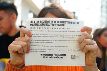 Buenos Aires, Argentina.- In the photos, workers from the former Ministry of Women, Gender and Diversity of the Nation, grouped in the Association of State Workers (ATE), carry out a protest against the massive layoffs on June 6, 2024. The head of the Undersecretariat for Protection against Gender Violence, Claudia Barcia, presented her resignation after learning that Executive Javier Milei intended to dissolve this area of ​​the Government. However, sources from the Human Rights Secretariat have indicated that this is a "restructuring" of the area.