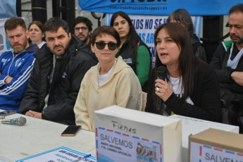 Buenos Aires, Argentina.- In the photos, unions from Radio Nacional, TV Pública, Correo Argentino and Aerolíneas Argentinas, among others, accompanied by company workers, delivered to the national senators more than a million signatures of citizens against privatization of these companies on June 11, 2024.