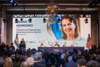 Buenos Aires, Argentina.- In the photos, Argentine Foreign Minister Diana Mondino participated in the Council of the Americas at the Alvear Palace Hotel in Buenos Aires, Argentina on August 14, 2024. Mondino stated that investing in the South American country is "the easiest, cheapest and smartest option" to combat the climate crisis, a controversial issue within La Libertad Avanza.