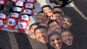 Máscaras de Marcelo Gallardo durante los festejos de River Plate por la Copa Libertadores 2018